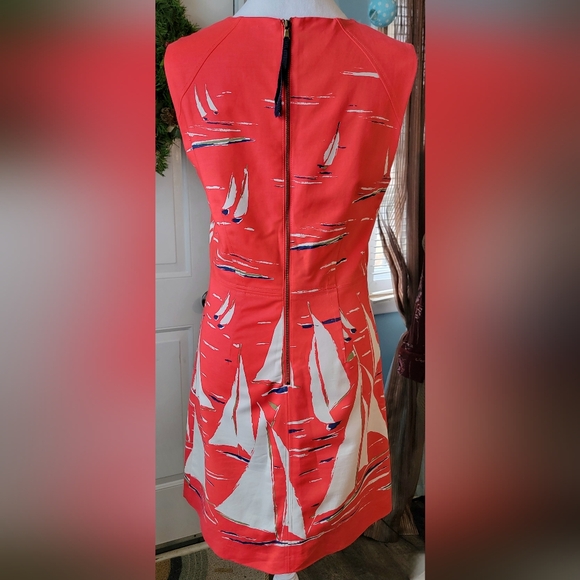 Maeve by Anthropologie Berru Sailboat Poplin Shift Dress Womens 4 Red White Blue - Picture 4 of 12